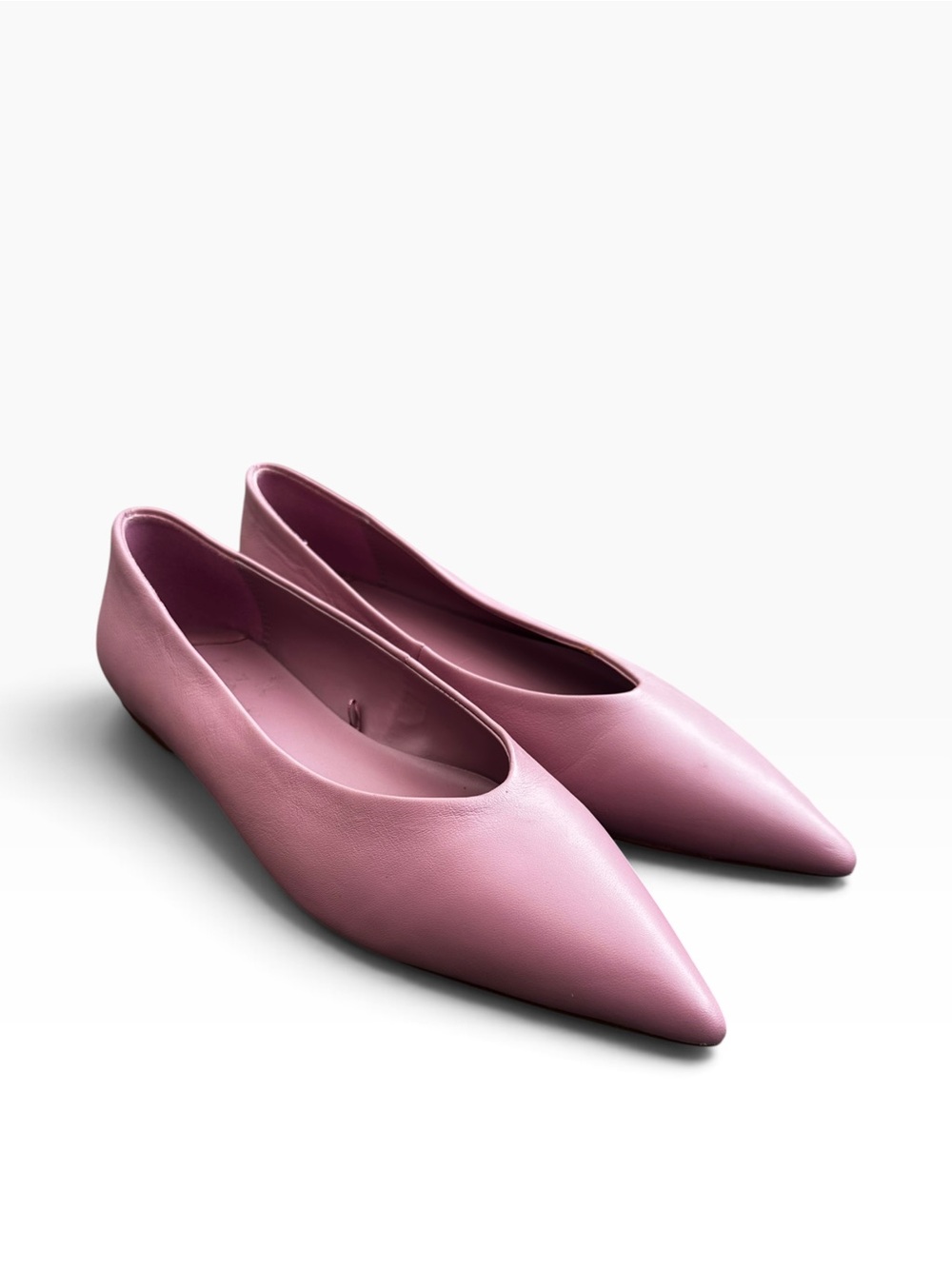 Violeta by Mango Pink Leather Pointed Toe Ballet Flats Size 37
